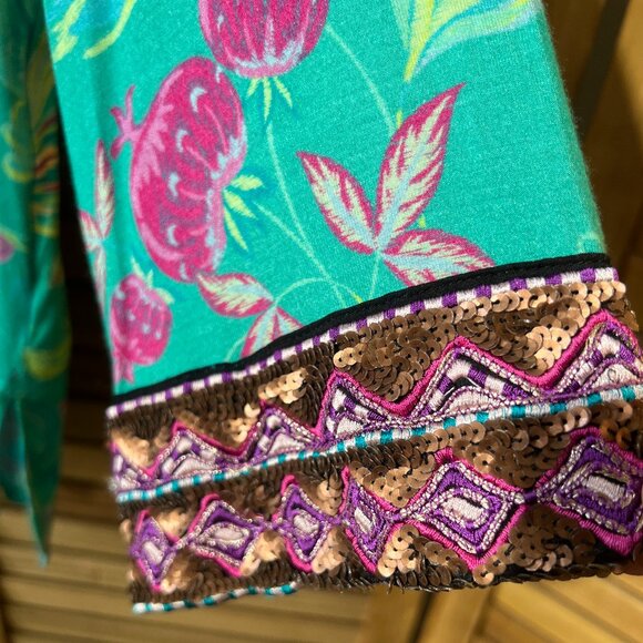 Soft Surroundings Maddalena Embroidered Beaded Tunic Blouse Top MP Turquoise - Picture 8 of 15